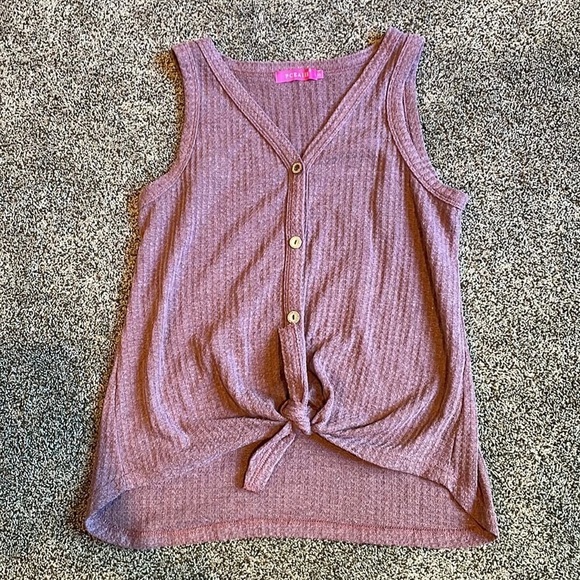 Amazon Purple Sleeveless Waffle Knit Button Up Knot Tank Small - Picture 5 of 7